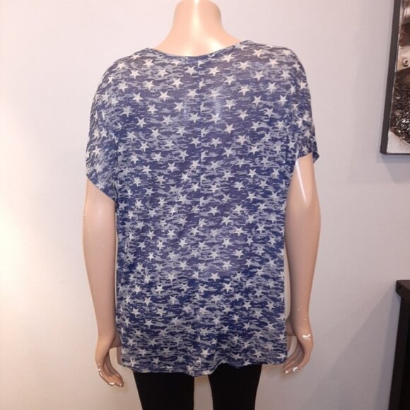 3/$20 CHERISH Slouchy Burnout Tee Sheer Star Print Tie Hem Short Sleeve Top - Picture 6 of 11